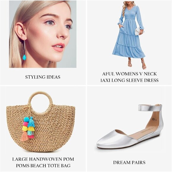 Long Teardrop Chain Turquoise Vintage Long Summer Earring for Women Jewelry - Picture 6 of 7